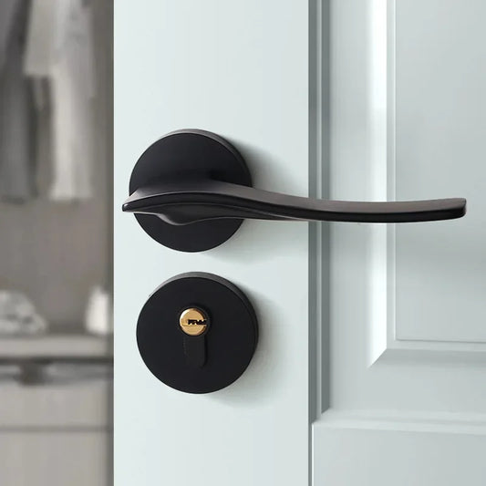 Door Handle Luxury Modern Interior Door Lever Handle Matte Black Stainless Steel Privacy Door Lock Contemporary Bedroom Bathroom Entry Door Hardware Minimalist Home Decor Heavy Duty Handle Set