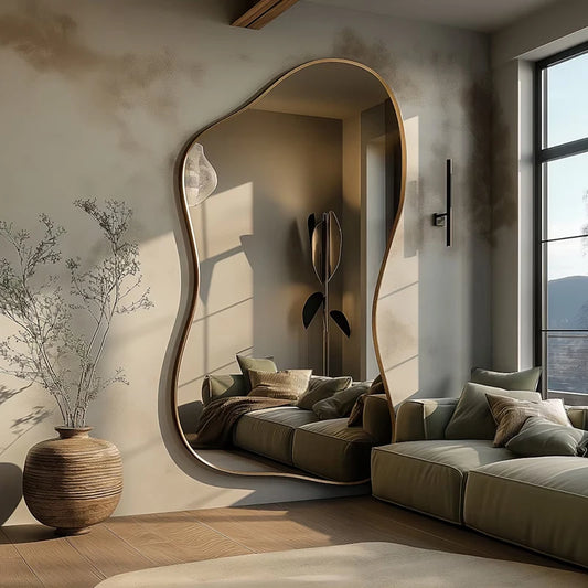Luxury Full Length Mirror Full Body Mirror Irregular Wall Mirror Modern Decorative Large Dressing Mirror for Bedroom Living Room Entryway Home Decor