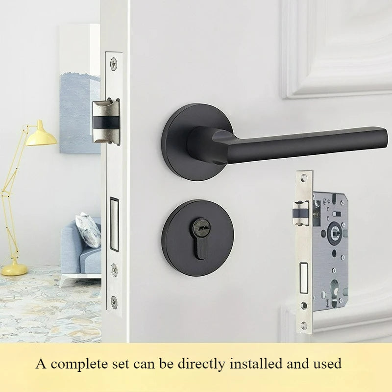Door Handle Luxury Solid Wood Door Handle Silent Split Lock Modern Interior Door Lever Handle Matte Black Bedroom Bathroom Privacy Lock Minimalist Contemporary Home Hardware Heavy Duty Door Handle Set