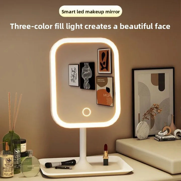 Vanity Makeup Mirror LED Lighted Decorative Mirror Tabletop Makeup Mirror with Touch Control for Bedroom Bathroom Dressing Table Home Decor