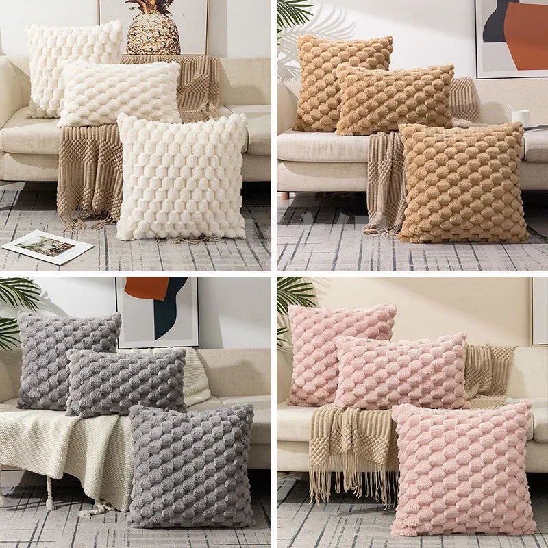 Pillowcase 3D Soft Plush Throw Pillow Cover 1PC Decorative Cushion Cover Luxury Textured Bubble Pillowcase Cozy Fluffy Sofa Cushion Cover Modern Home Decor Square Plush Pillow Cover for Couch