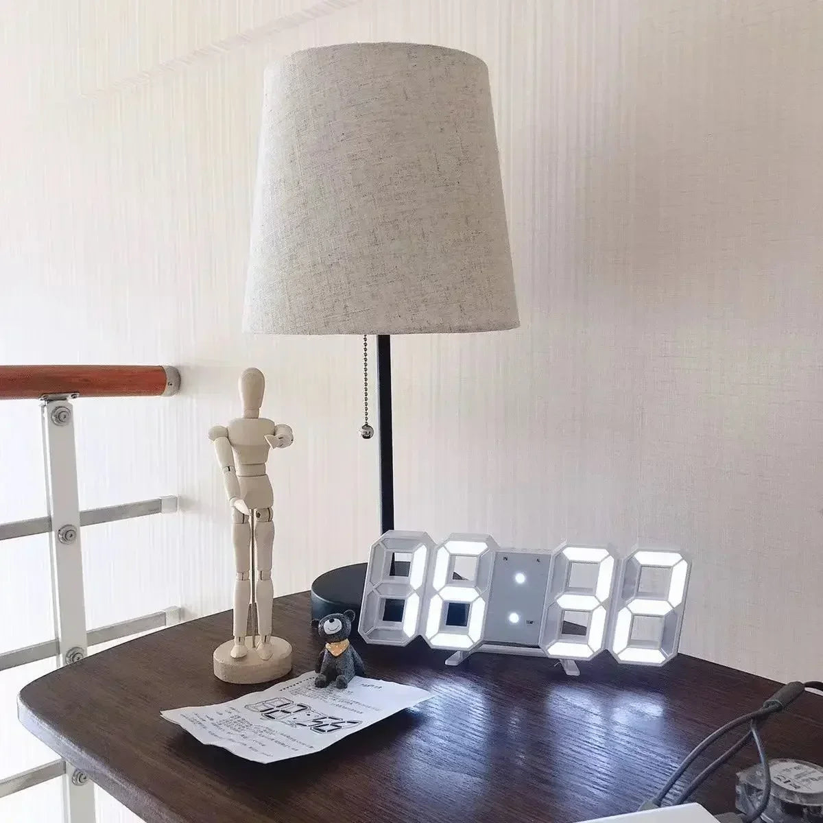 Digital Wall Clock 3D LED Modern Minimalist Large Display Clock USB Powered Silent Desk Clock with Night Light for Bedroom Living Room Office Home