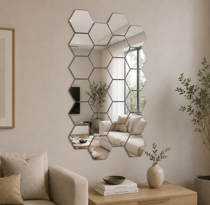 Luxury Decorative Mirror Hexagonal 6PCS Wall Stickers Modern Hexagon Mirror Tiles DIY Wall Decor for Living Room Bedroom Bathroom