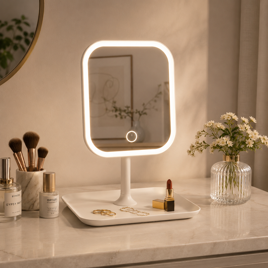 Vanity Makeup Mirror LED Lighted Decorative Mirror Tabletop Makeup Mirror with Touch Control for Bedroom Bathroom Dressing Table Home Decor