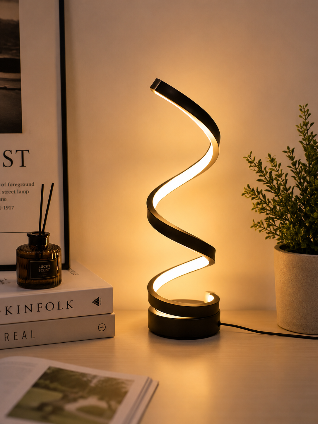 Luxury Modern Spiral LED Bedside Lamp, Designer Desk Table Lamp, Contemporary Decorative Nightstand Light, Minimalist Ambient Lighting, Elegant Bedroom Lamp, USB LED Night Light, Artistic Twisted Lamp for Bedroom Living Room Office Home Decor