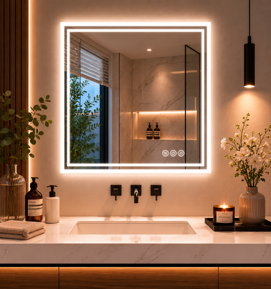 Vanity Mirror Bathroom Mirror Luxury Modern LED Wall Mirror Illuminated Bathroom Vanity Mirror Anti-Fog Smart Touch Makeup Mirror Backlit Frameless Decorative Wall Mounted Mirror Hotel Spa Home Decor