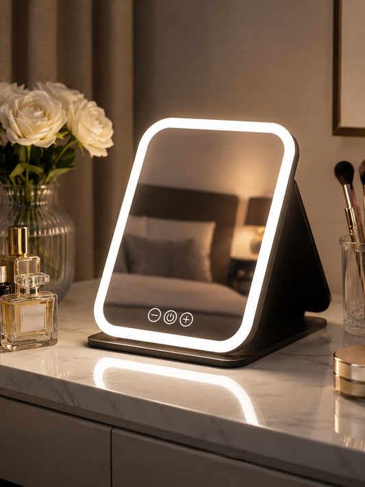 Luxury Vanity Mirror, Decorative Makeup Mirror, Premium Tabletop Vanity Mirror, Hotel Style Beauty Mirror, Touch Control Lighted Mirror, Modern Cosmetic Mirror, Elegant Desktop Dressing Mirror, Adjustable LED Makeup Mirror for Bedroom Bathroom Vanity